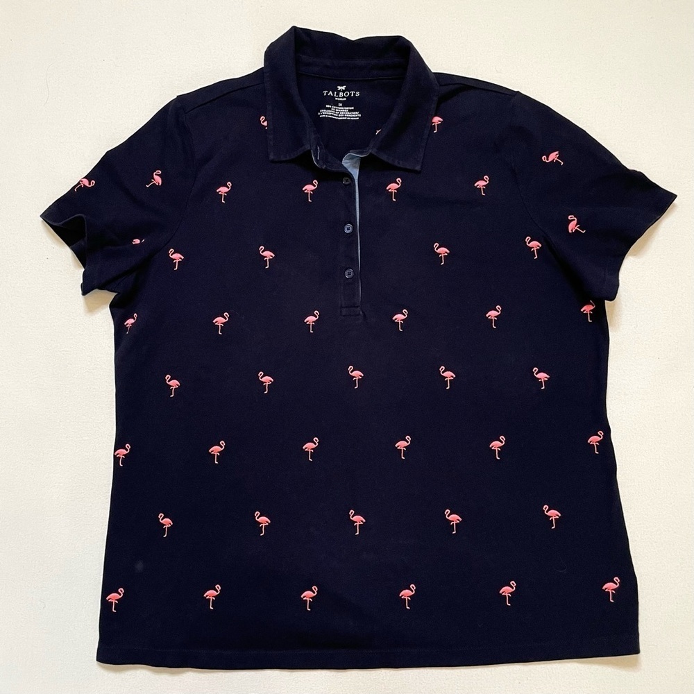 Talbots short sleeve polo shirt with embroidered flamingos 1X